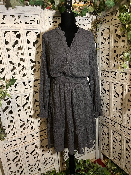 torrid Dresses & Skirts - NWT! TORRID DELIGHTFUL DARK GREY STRETCH LACE LONG SLEEVE PLUS SIZE MINI DRESS